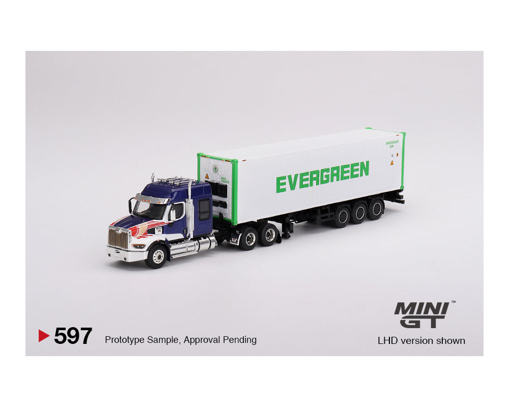 *PREORDER* MINIGT 1:64 Western Star 49X with 40′ Reefer Container EVERGREEN  Edition