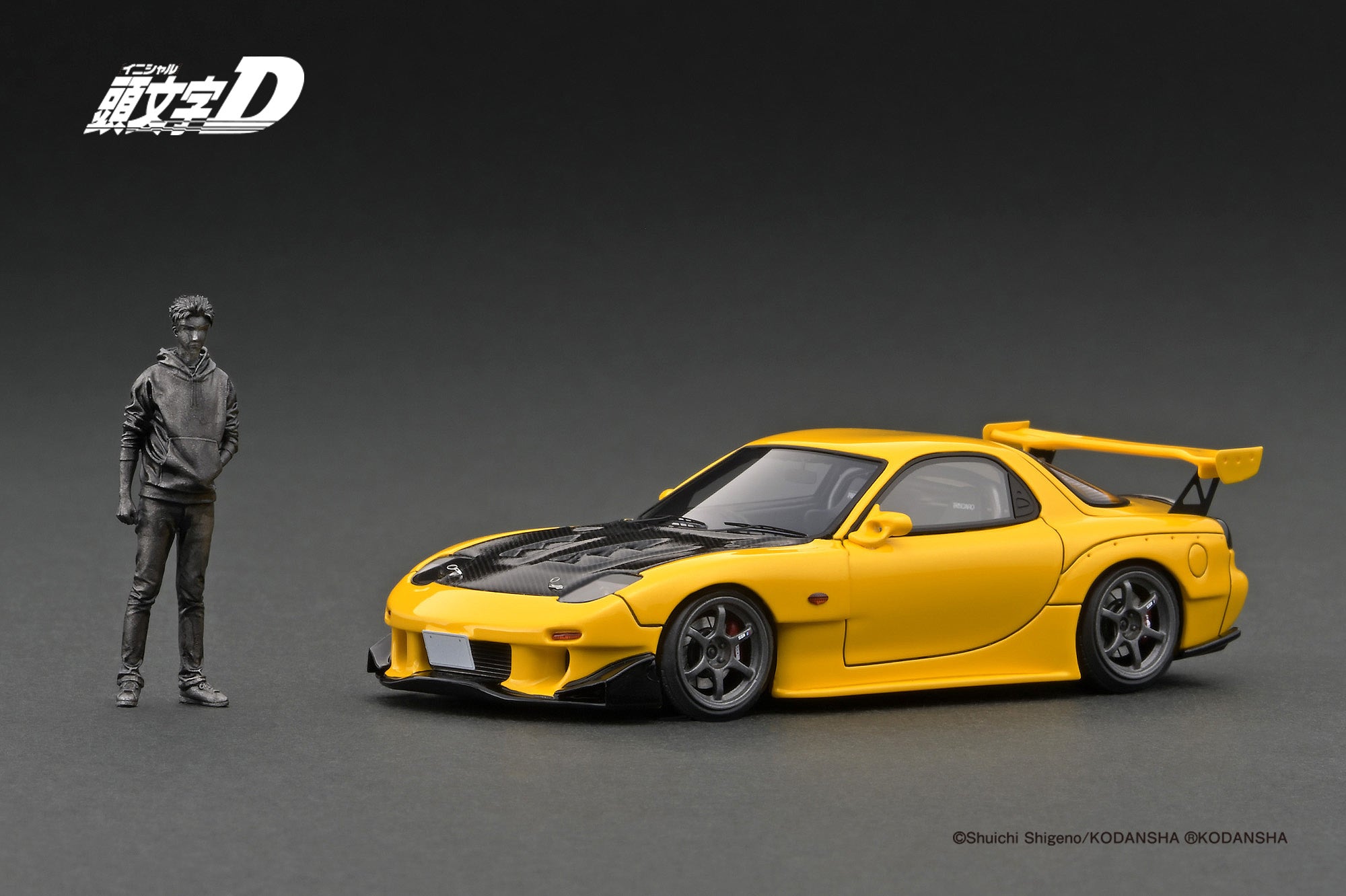 Ignition Model 1:43 Mazda RX-7 (FD3S) Initial D in Yellow with Mr. Kei