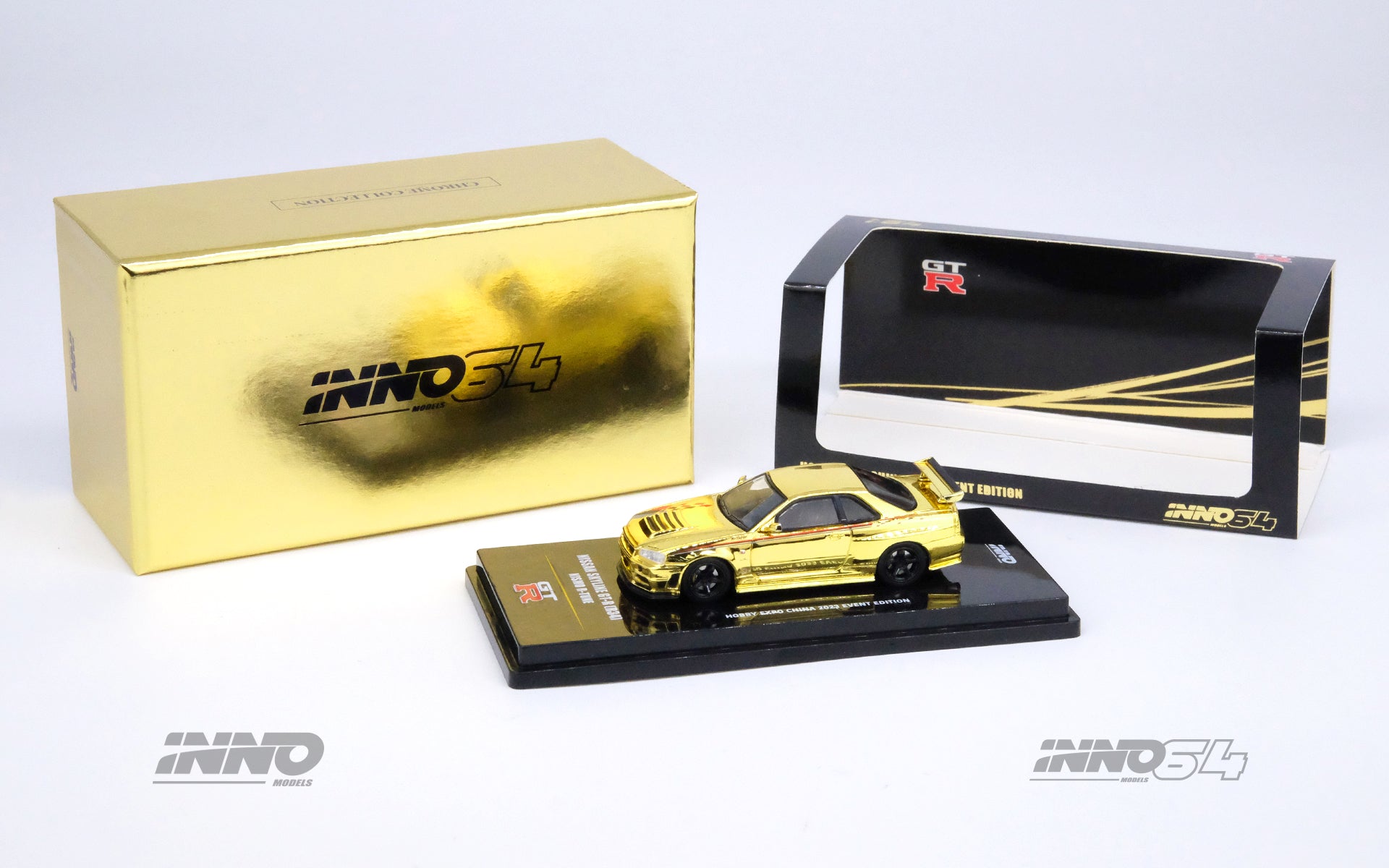 INNO64 1:64 Nissan Skyline GT-R (R34) R-Tune Hobby Expo China 2023 in Gold  Chrome