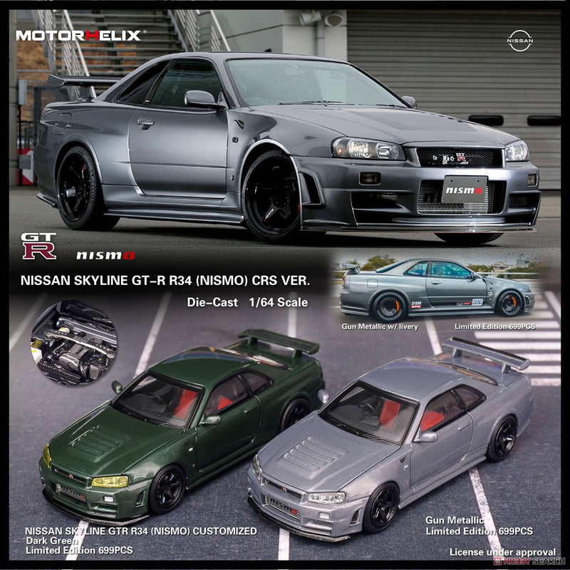 MotorHelix 1:64 Nissan Skyline GT-R R34 (NISMO) CRS Version in Gun Metallic