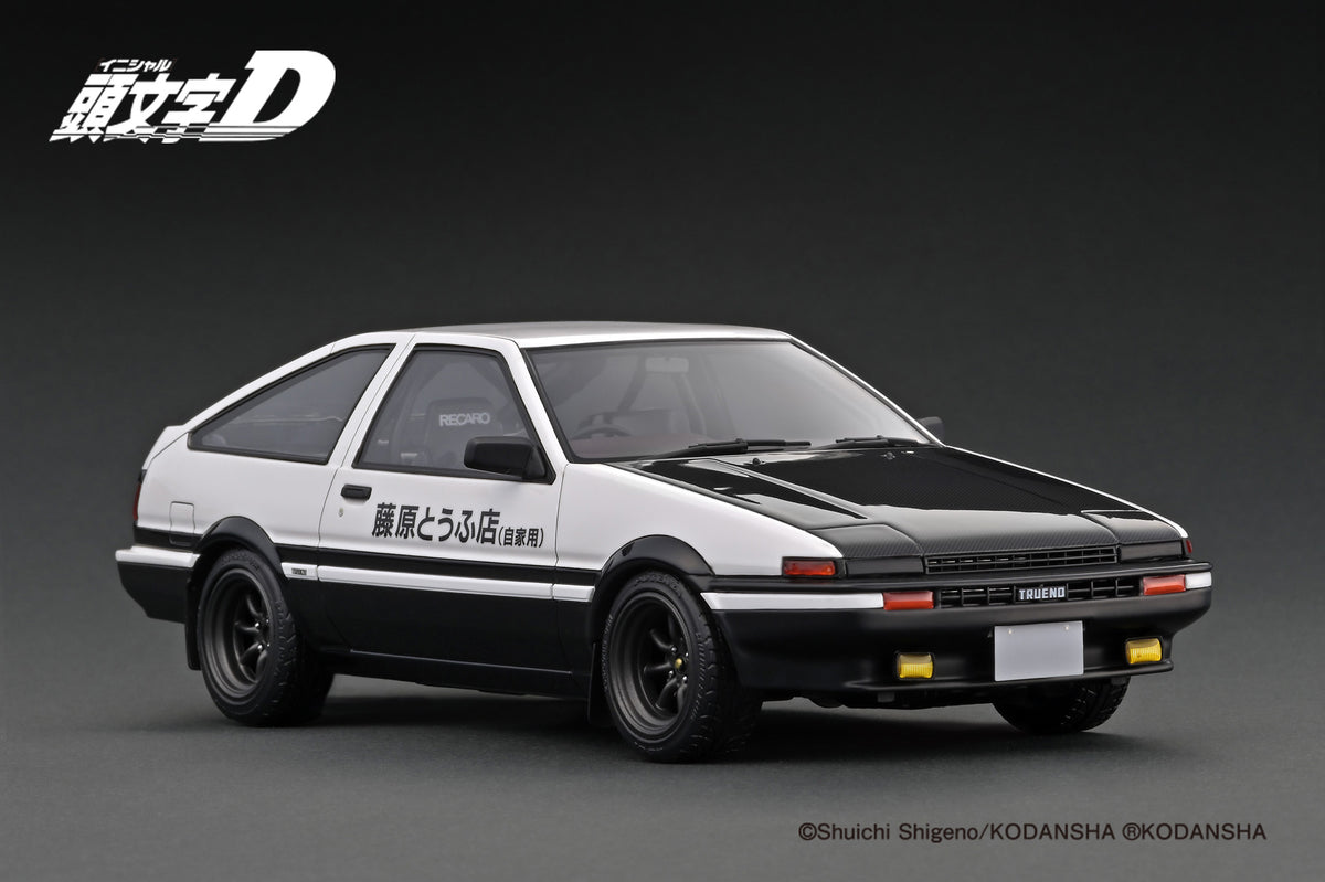 Ignition Model 1:18 Toyota Sprinter Trueno 3Dr GT Apex (AE86) INITIAL D in  White & Black with Takumi Fujiwara Figure