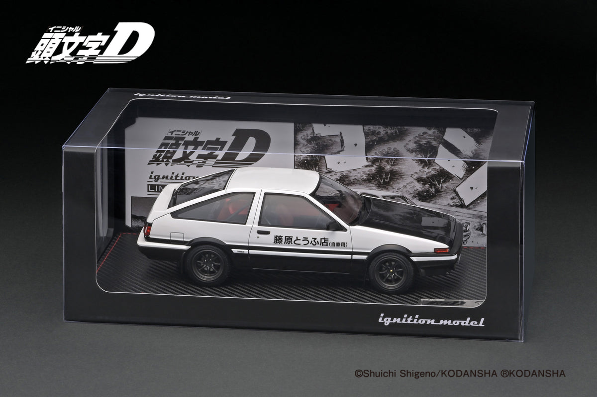 Ignition Model 1:18 Toyota Sprinter Trueno 3Dr GT Apex (AE86) INITIAL D in  White & Black with Takumi Fujiwara Figure