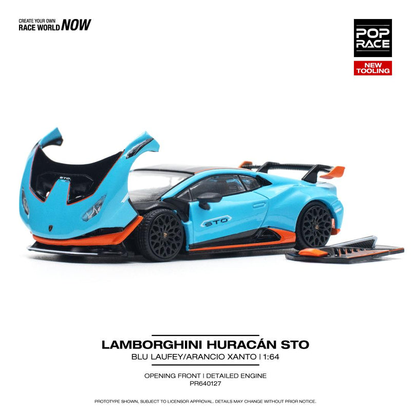 *PREORDER* Pop Race 1:64 Lamborghini Huracan STO Blu Laufey / Arancio Xanto