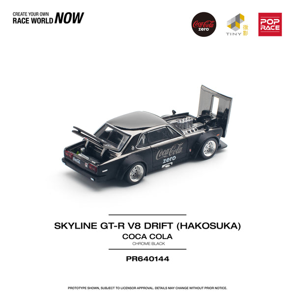 *PREORDER* Pop Race 1:64 Nissan Skyline GT-R V8 Drift (Hakosuka) in Coca Cola Zero Black Chrome