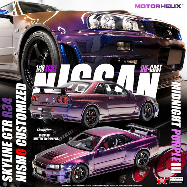 MotorHelix 1:18 Nissan Skyline GT-R (R34) NISMO Customized Version in Midnight Purple III