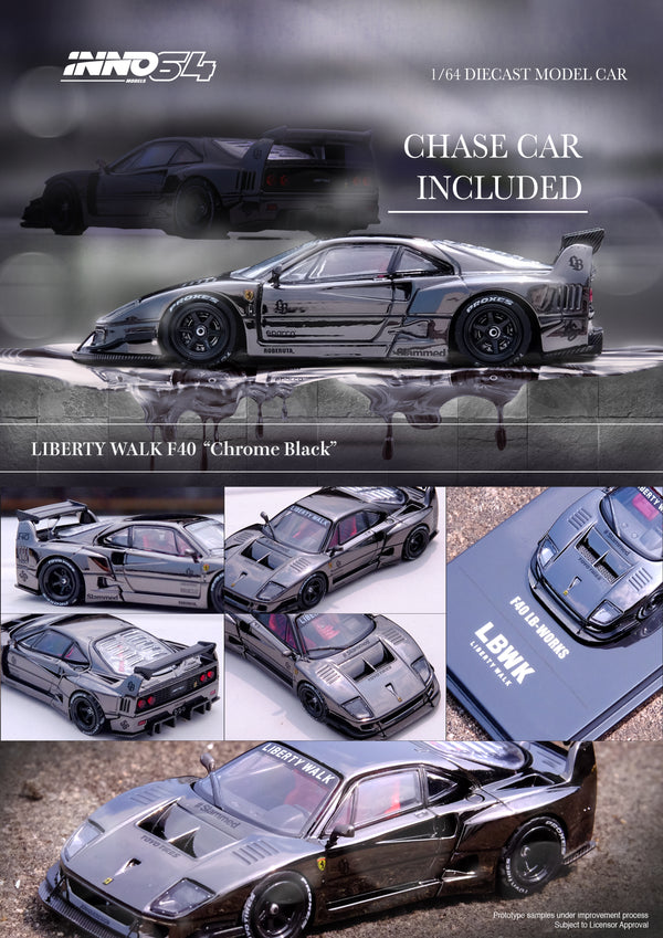 *PREORDER* INNO64 1:64 Ferrari F40 Liberty Walk in Chrome Black