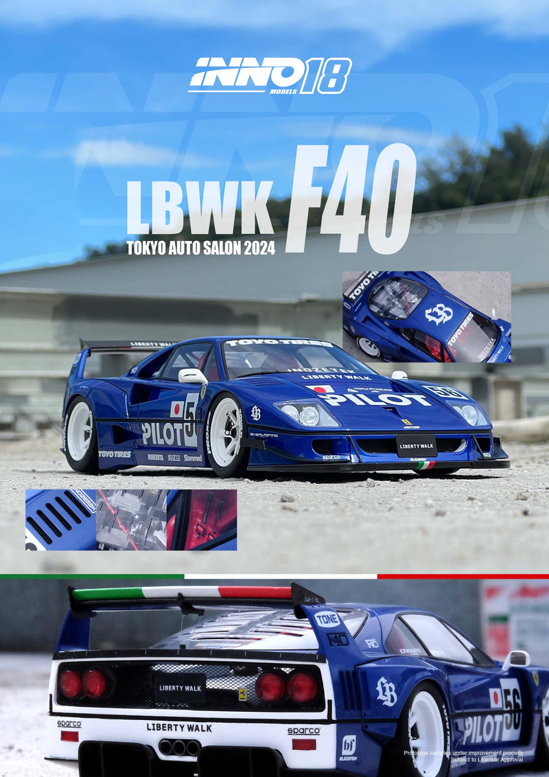 INNO Models 1:18 Ferrari F40 Liberty Walk in White Tokyo Auto Salon 2024