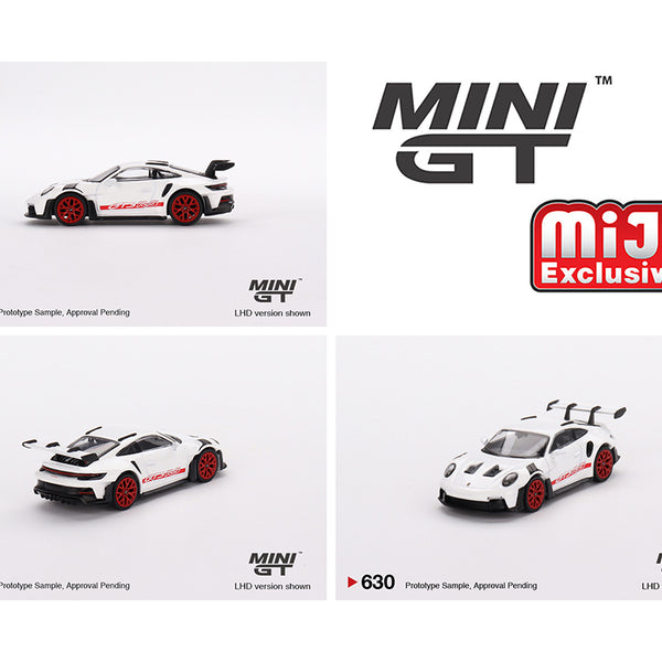 Mini GT #630 Porsche 911 (992) GT3 RS – White with Pyro Red Accent Package  (preorder)