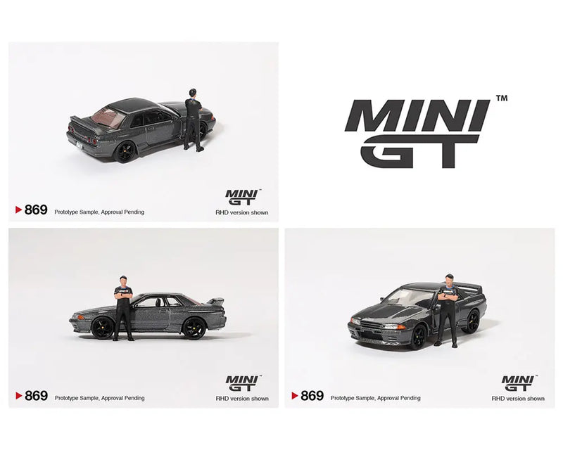 *PREORDER* MINI GT 1:64 Nissan Skyline GT-R (R32) Nismo Gunmetal with Matsuda Figure – Tsugio Matsuda Collection