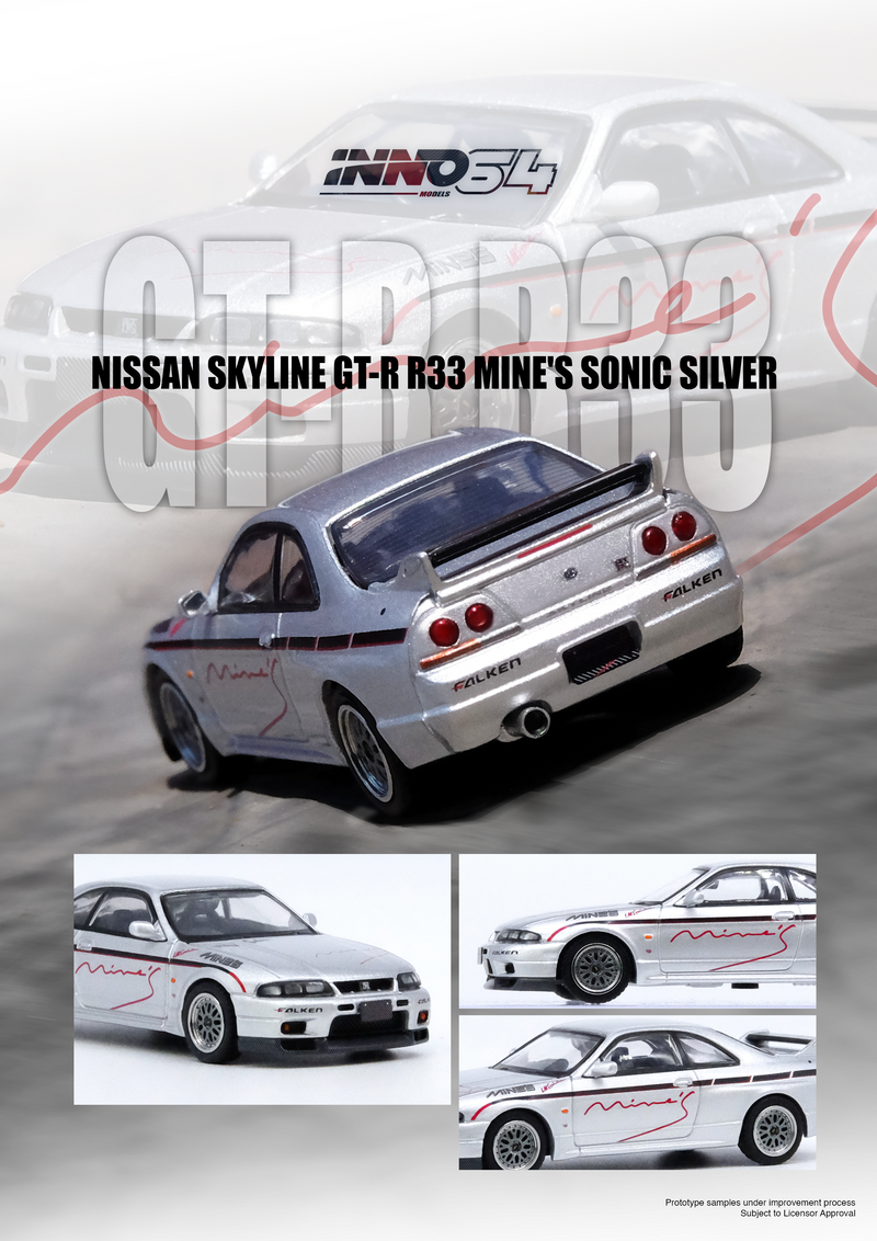 *PREORDER* INNO64 1:64 Nissan Skyline GT-R (R33) "TUNED BY MINE'S" in Silver