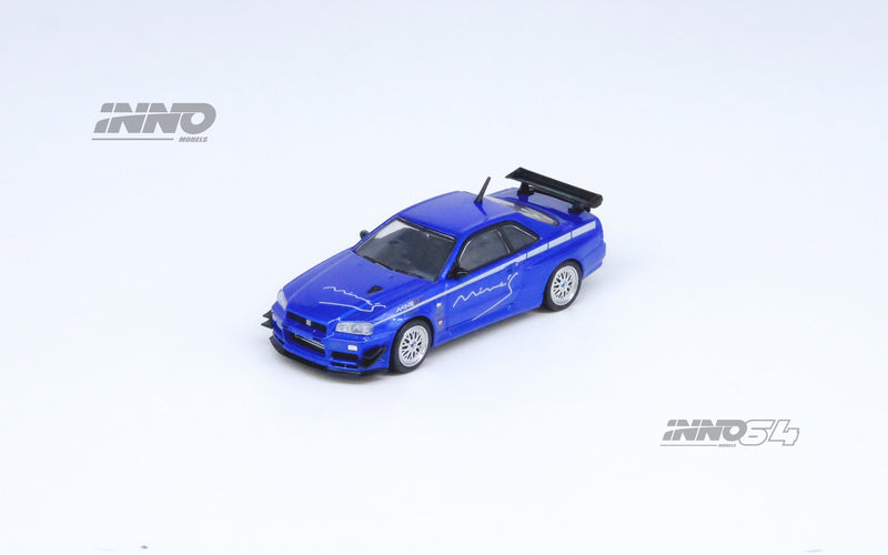 INNO64 1:64 Nissan Skyline GT-R (R34) V-Spec Tuned by "MINE'S" in Blue