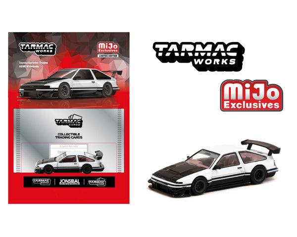 *PREORDER* Tarmac Works 1:64 Toyota Sprinter Trueno AE86 Widebody TRD JONSIBAL in White with Trading Cards