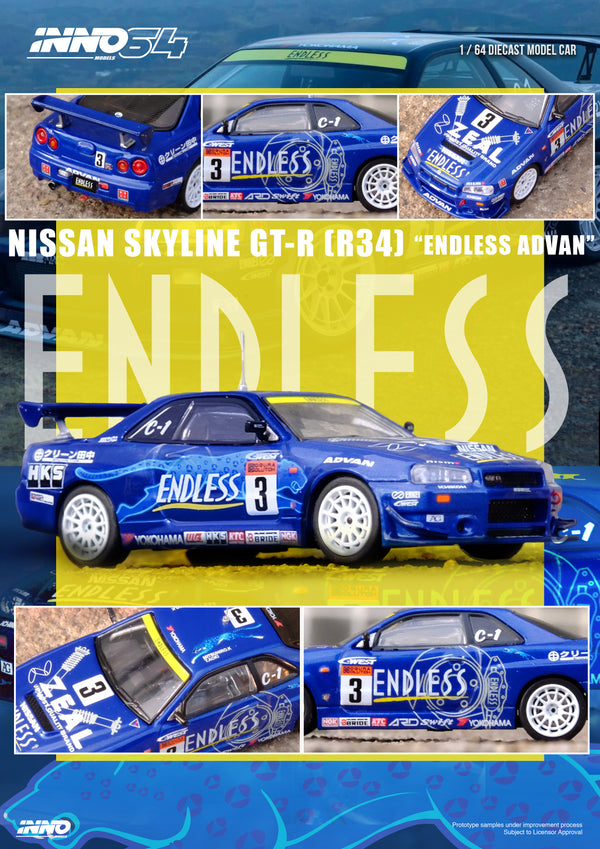 *PREORDER* INNO64 1:64 Nissan Skyline GT-R (R34) #3 "ENDLESS ADVAN"  Super Taikyu Series 2002 Winner