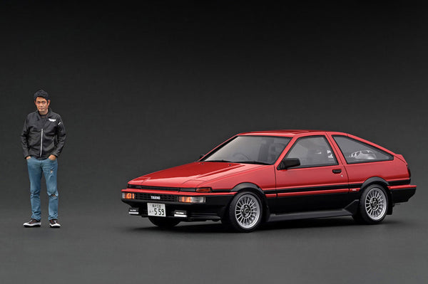 Ignition Model 1:18 Toyota Sprinter Trueno 3Dr GT Apex (AE86) Red/Black with Mr. Orido Figure