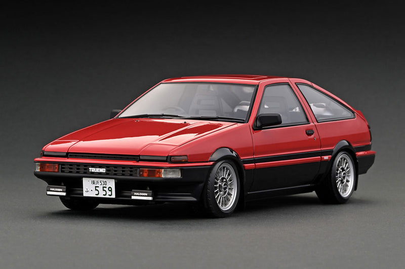 Ignition Model 1:18 Toyota Sprinter Trueno 3Dr GT Apex (AE86) Red/Black with Mr. Orido Figure