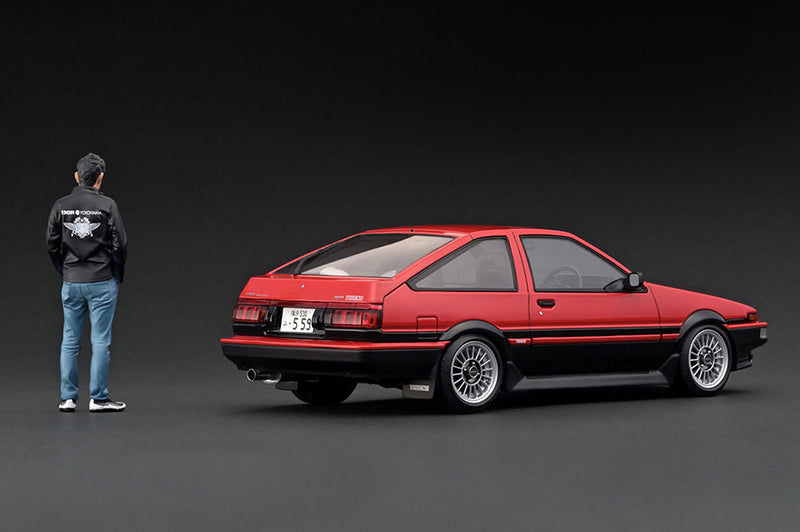 Ignition Model 1:18 Toyota Sprinter Trueno 3Dr GT Apex (AE86) Red/Black with Mr. Orido Figure