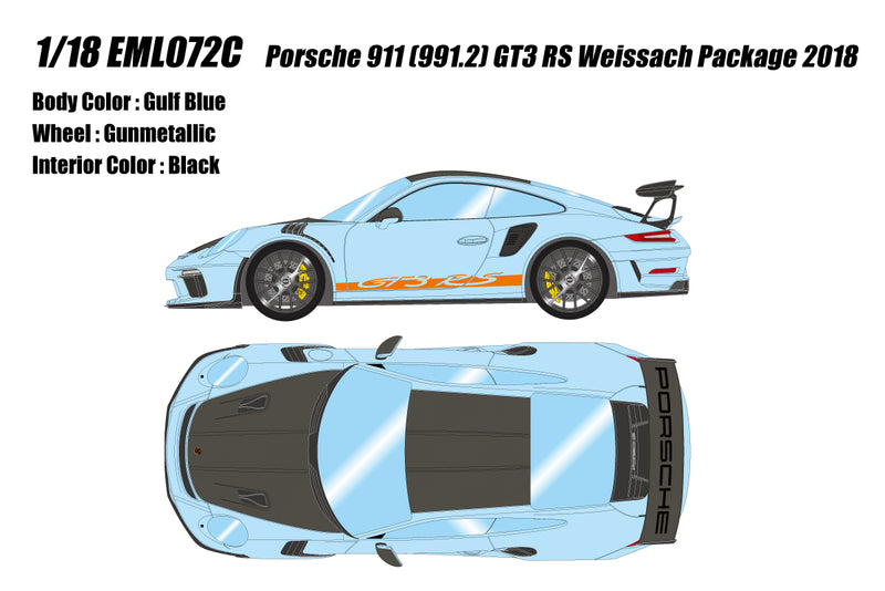 Make Up Co., Ltd / EIDOLON 1:18 Porsche 911 (991.2) GT3 RS Weissach Package 2019 in Gulf Blue