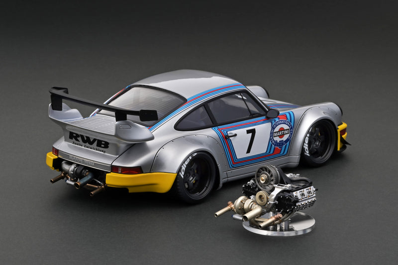 Ignition Model 1:18 Porsche 964 RWB in Silver / Yellow With Engine Dis