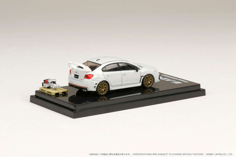 Hobby Japan 1:64 Subaru WRX STI EJ20 Final Edition With Engine Display Model in Crystal White Pearl