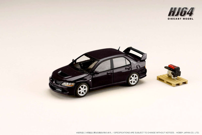 Hobby Japan 1:64 Mitsubishi Lancer GSR EVO 8 in Black Mica with Engine Display