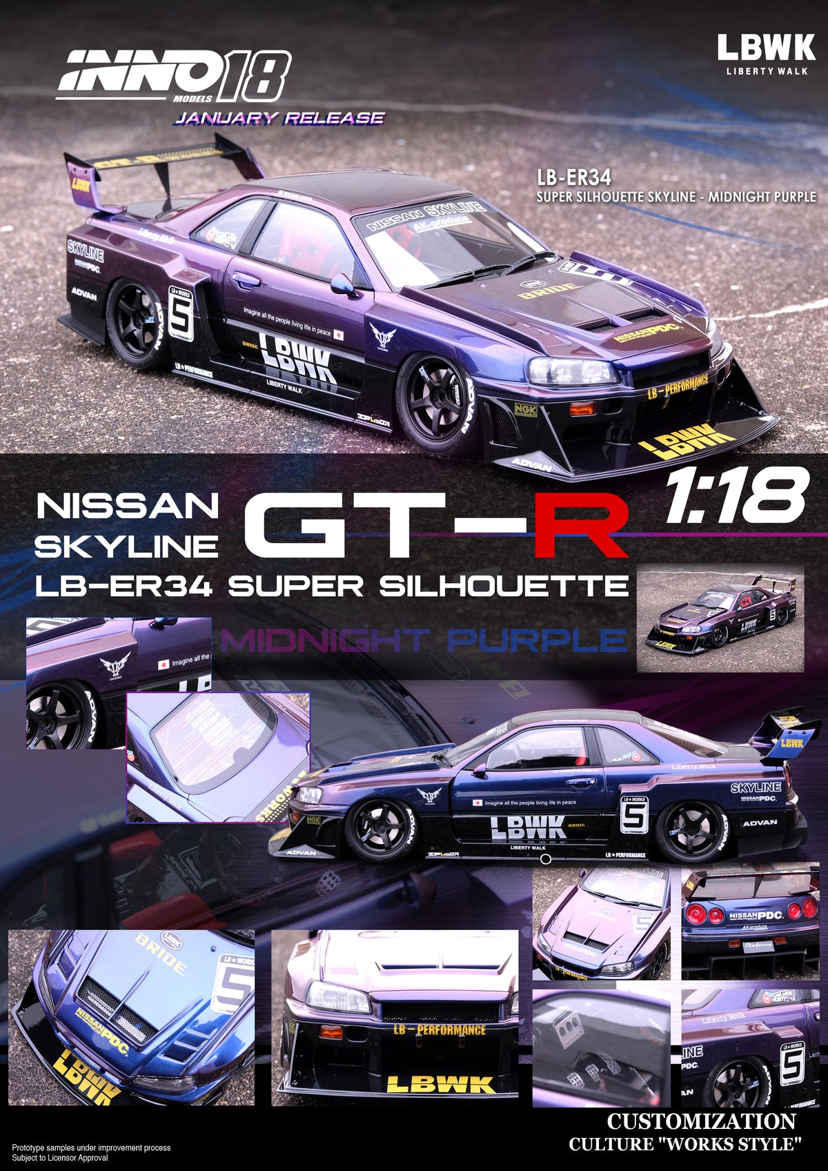 INNO18 1:18 Nissan Skyline (ER34) Super Silhouette 