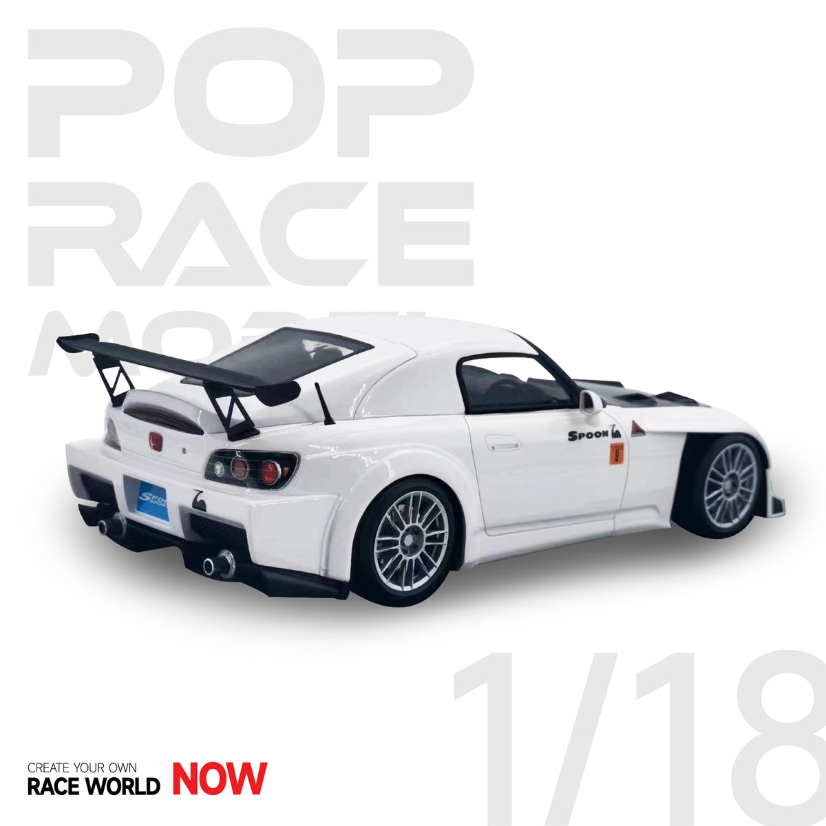 Pop Race 1/18 Honda S2000 Spoon Sports in White